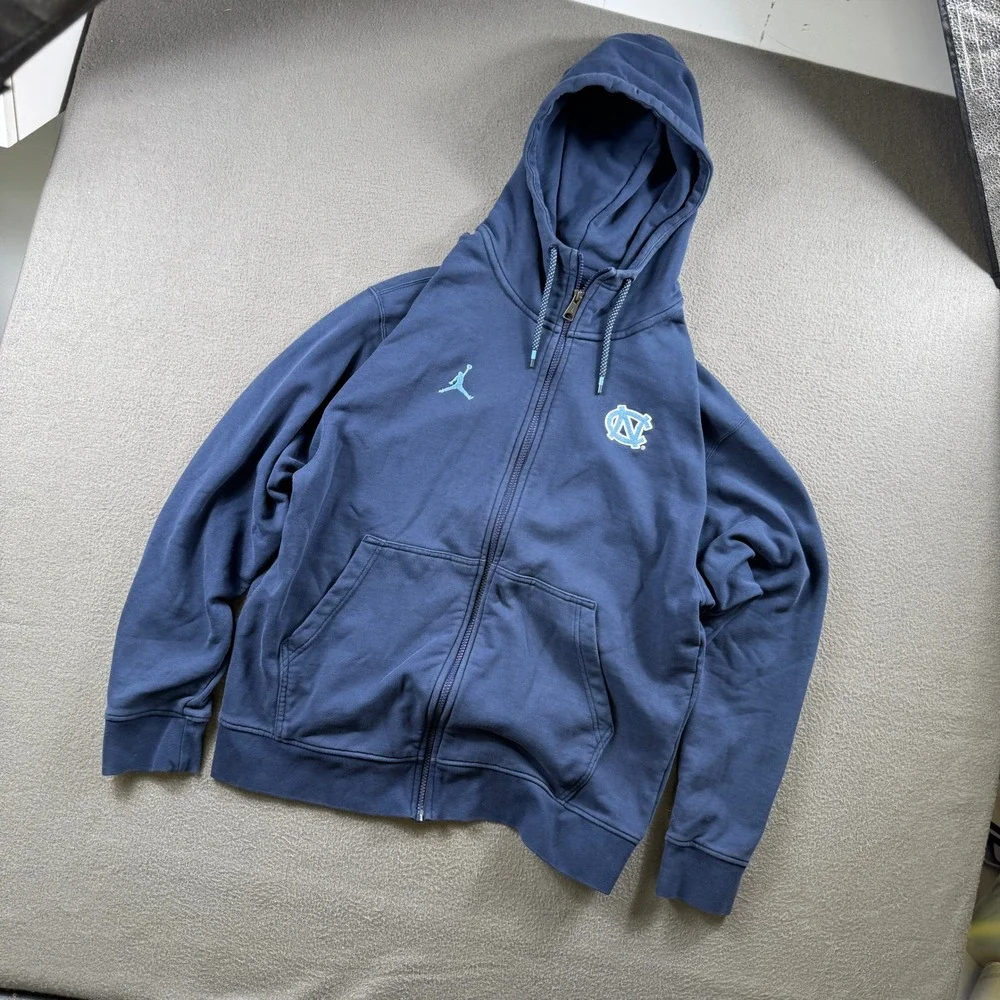 Jordan UNC Tar Heels Full Zip Hoodie Jacket Men L Navy Embroidered Blokecore